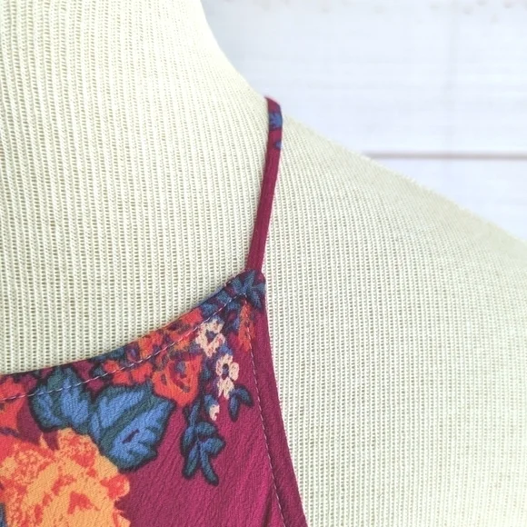 Free People It's a Cinch Magenta Floral Print Tie Back Mini Dress Size Small - Picture 7 of 16